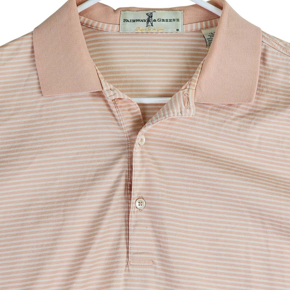 Fairway & Greene Striped Polo Shirt Mens Large Peach Mercerized Cotton Golf